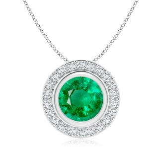 8mm AAA Round Bezel-Set Emerald Pendant with Diamond Halo in P950 Platinum
