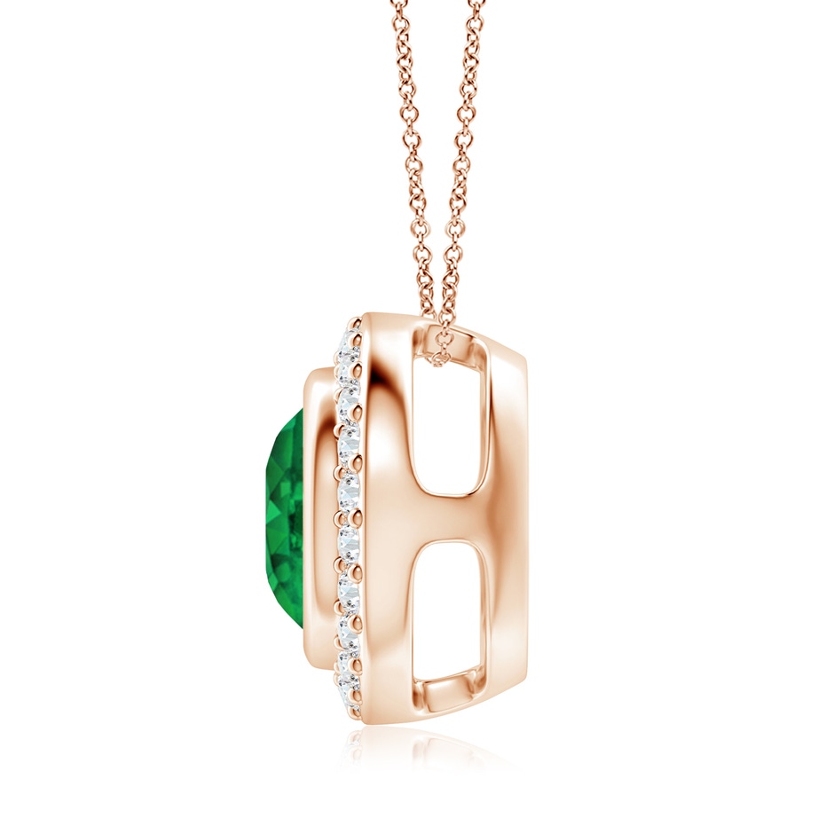8mm AAA Round Bezel-Set Emerald Pendant with Diamond Halo in Rose Gold side 199