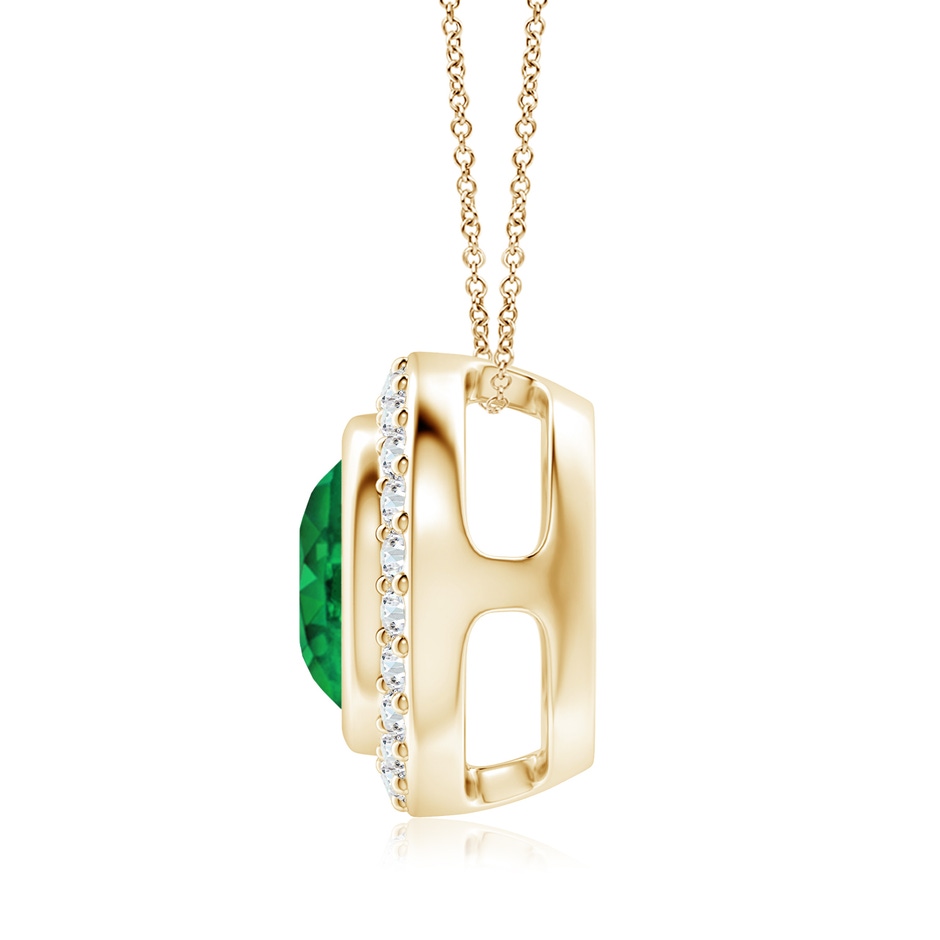 8mm AAA Round Bezel-Set Emerald Pendant with Diamond Halo in Yellow Gold side 199