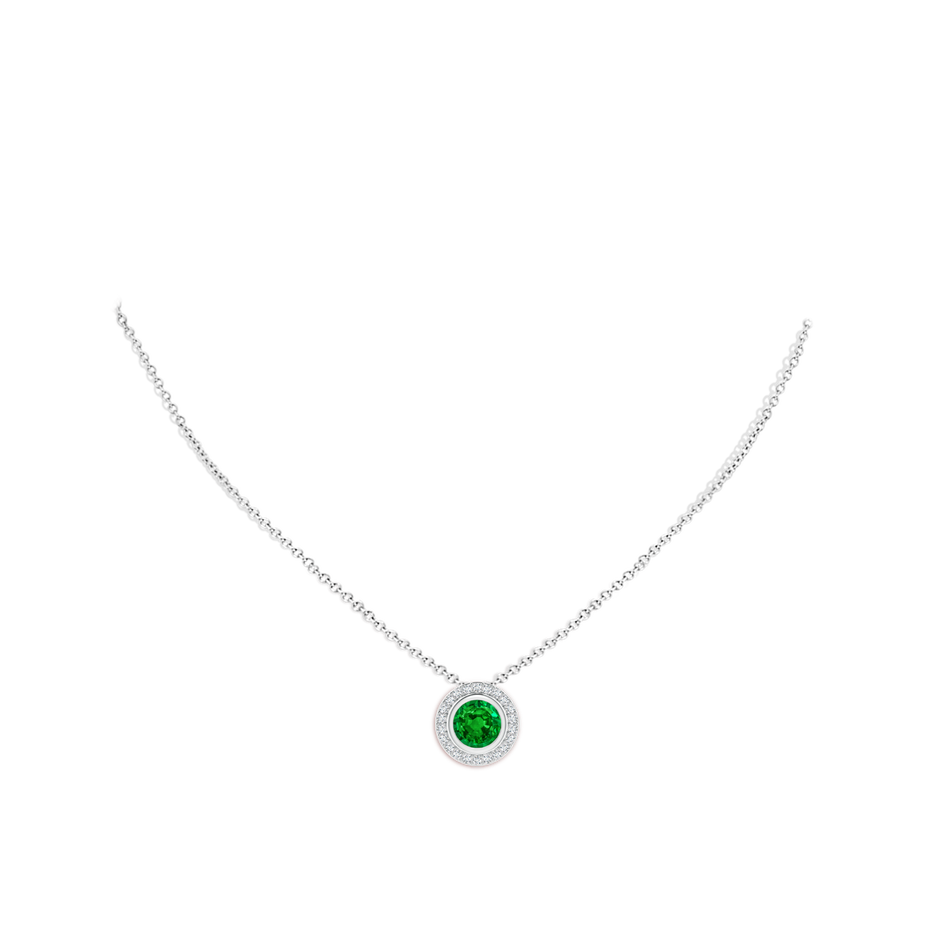 8mm AAAA Round Bezel-Set Emerald Pendant with Diamond Halo in P950 Platinum pen