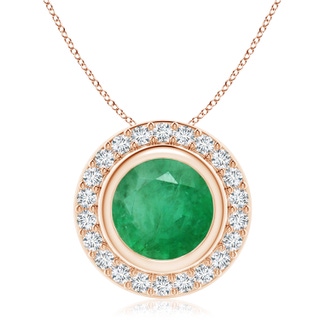 9mm A Round Bezel-Set Emerald Pendant with Diamond Halo in 18K Rose Gold