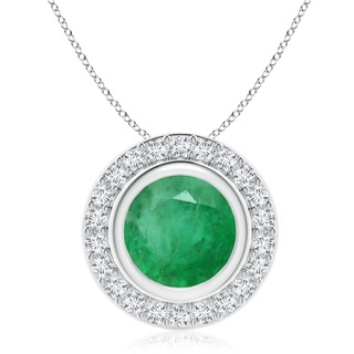 9mm A Round Bezel-Set Emerald Pendant with Diamond Halo in P950 Platinum