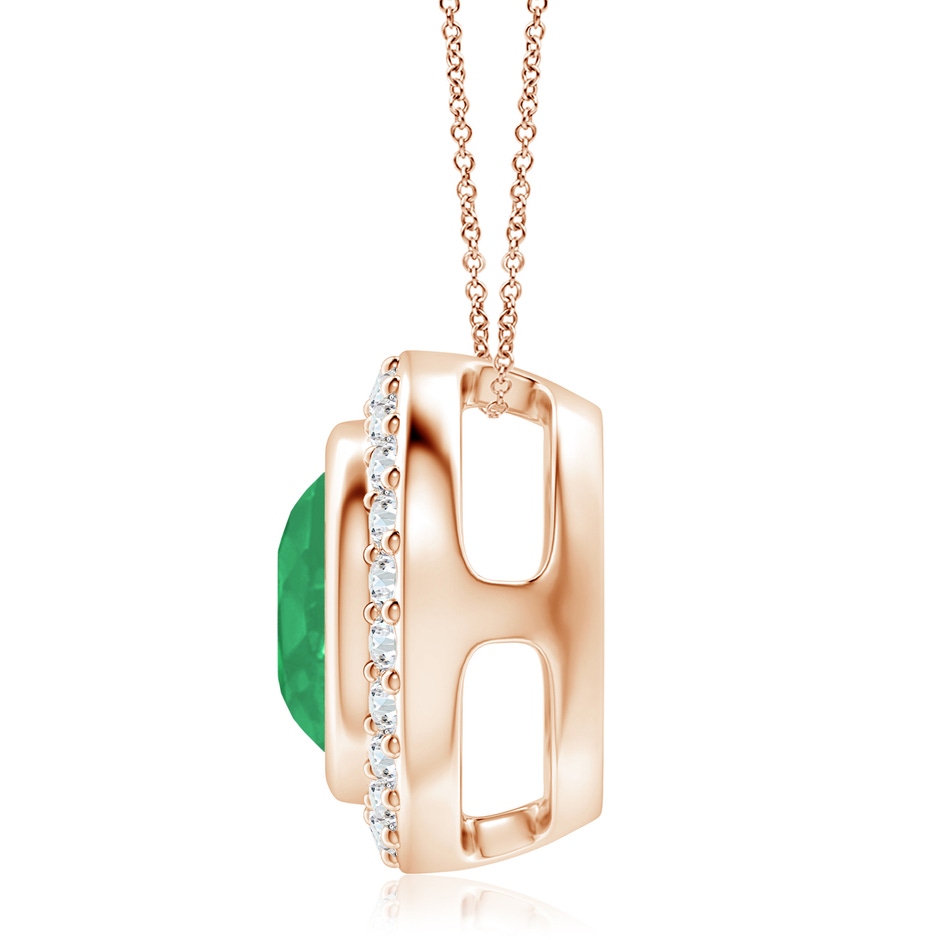 9mm A Round Bezel-Set Emerald Pendant with Diamond Halo in Rose Gold side 199