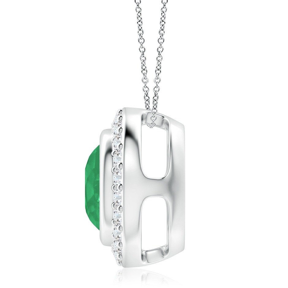 9mm A Round Bezel-Set Emerald Pendant with Diamond Halo in White Gold side 199