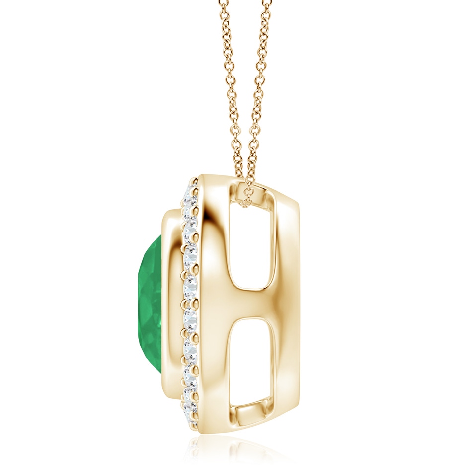 9mm A Round Bezel-Set Emerald Pendant with Diamond Halo in Yellow Gold side 199