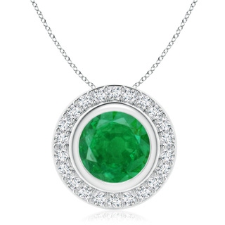 9mm AA Round Bezel-Set Emerald Pendant with Diamond Halo in P950 Platinum