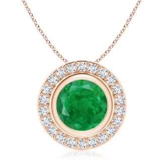 9mm AA Round Bezel-Set Emerald Pendant with Diamond Halo in Rose Gold