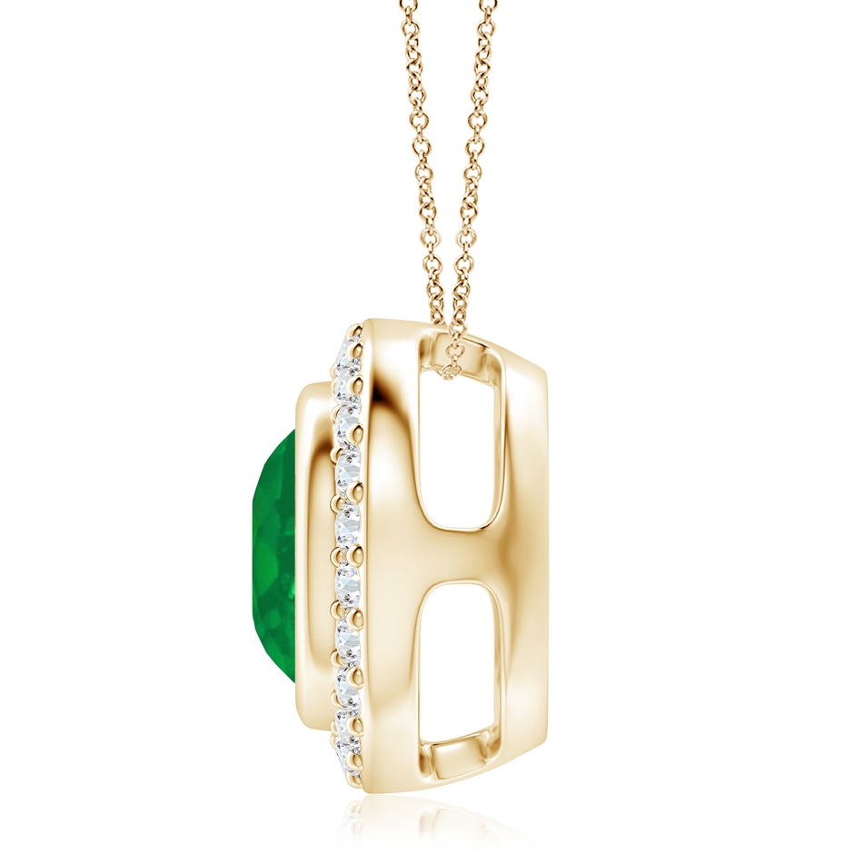 9mm AA Round Bezel-Set Emerald Pendant with Diamond Halo in Yellow Gold side 199