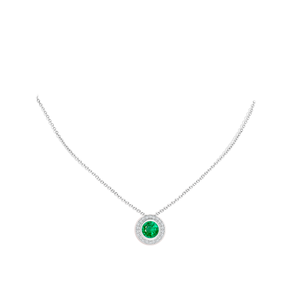 9mm AAA Round Bezel-Set Emerald Pendant with Diamond Halo in P950 Platinum pen