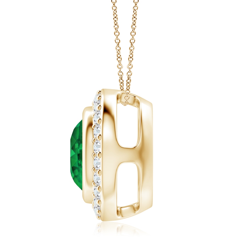 9mm AAA Round Bezel-Set Emerald Pendant with Diamond Halo in Yellow Gold side 199