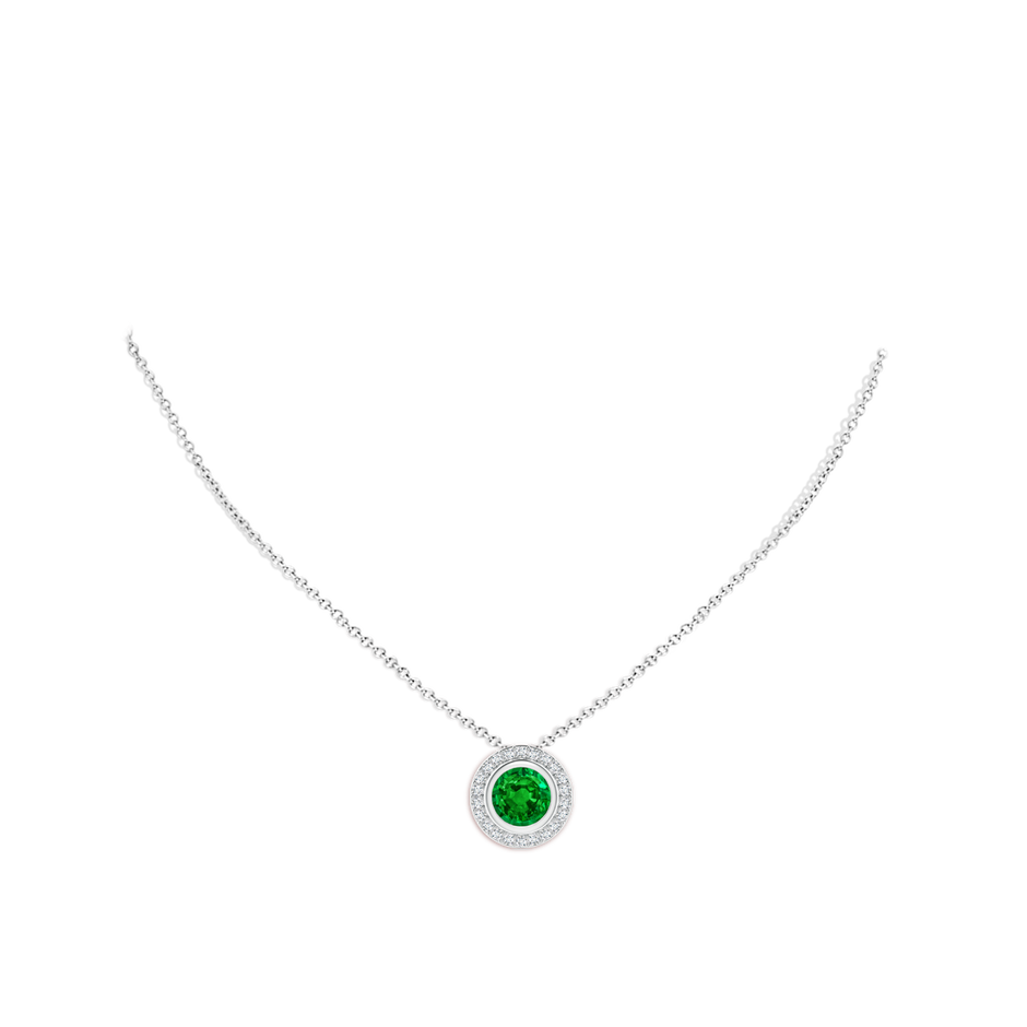 9mm AAAA Round Bezel-Set Emerald Pendant with Diamond Halo in P950 Platinum pen