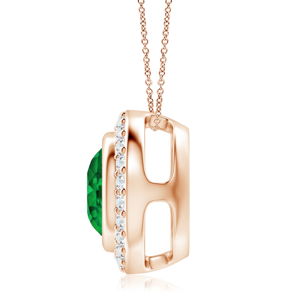 9mm AAAA Round Bezel-Set Emerald Pendant with Diamond Halo in Rose Gold side 199