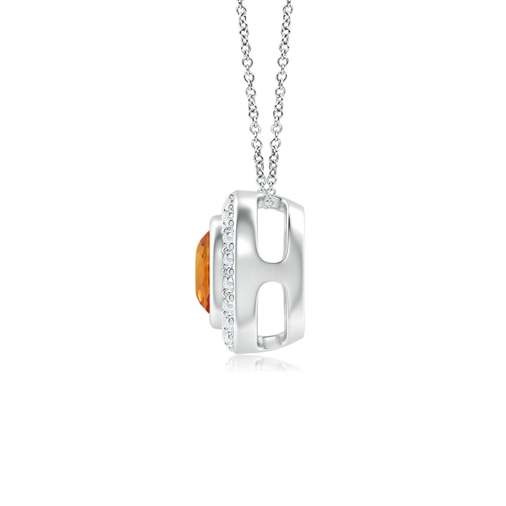 5mm AAA Round Bezel-Set Orange Sapphire Pendant with Diamond Halo in White Gold Side 1