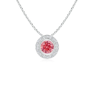 4mm AAAA Round Bezel-Set Fancy Intense Pink Diamond Pendant with Halo in P950 Platinum