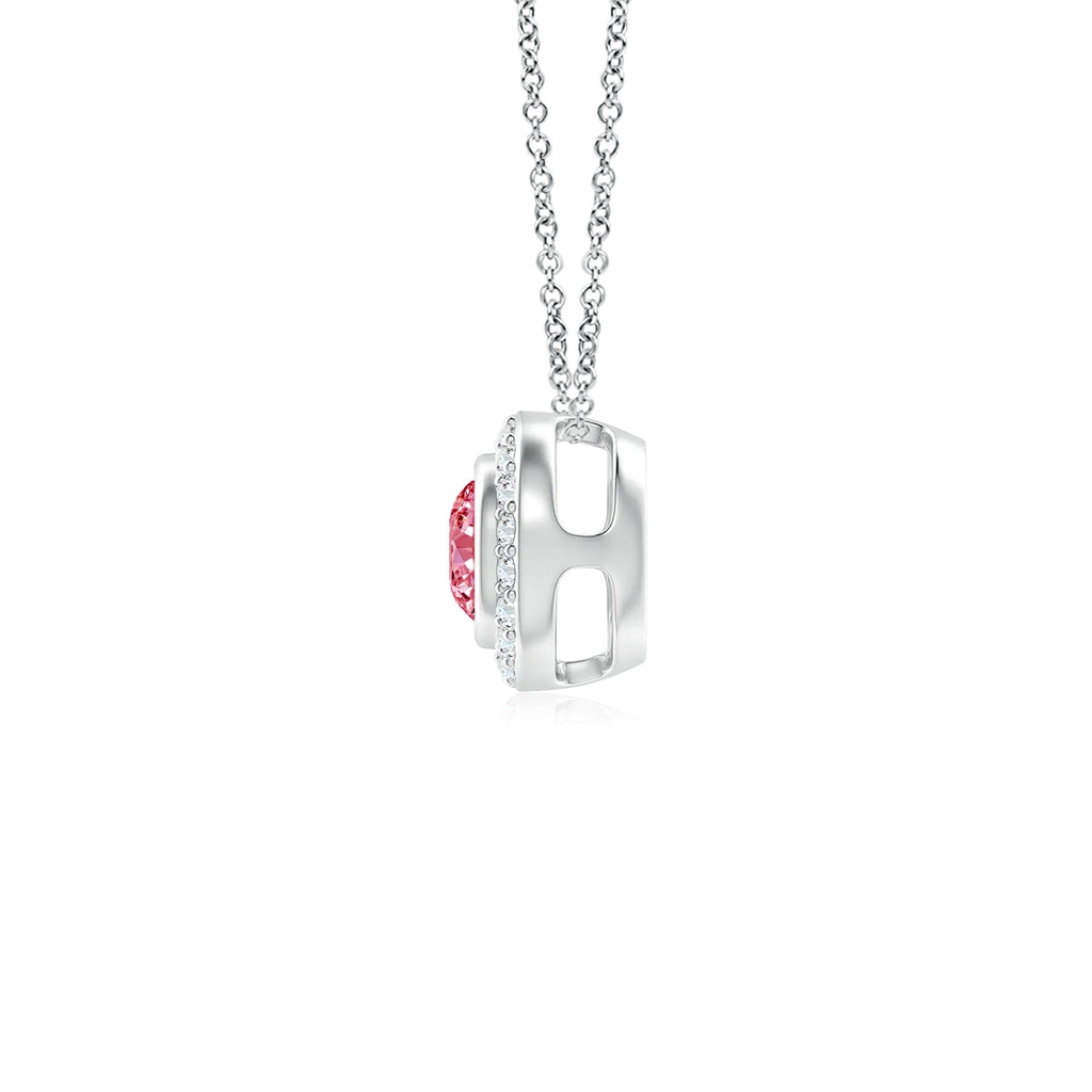 4mm AAAA Round Bezel-Set Fancy Intense Pink Diamond Pendant with Halo in P950 Platinum - side 199