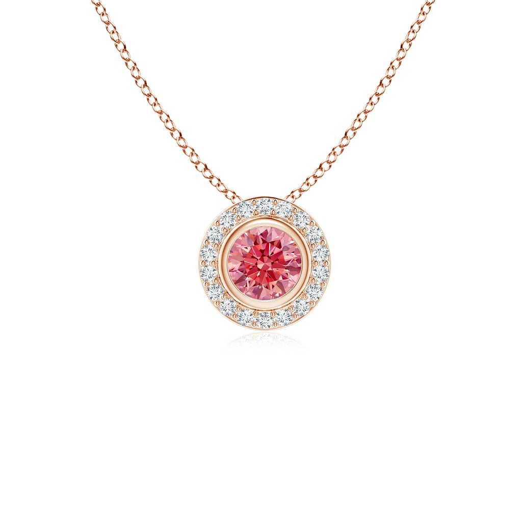 4mm AAAA Round Bezel-Set Fancy Intense Pink Diamond Pendant with Halo in Rose Gold