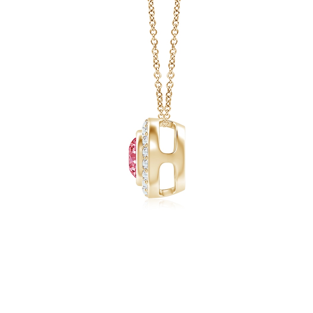 4mm AAAA Round Bezel-Set Fancy Intense Pink Diamond Pendant with Halo in Yellow Gold - side 199