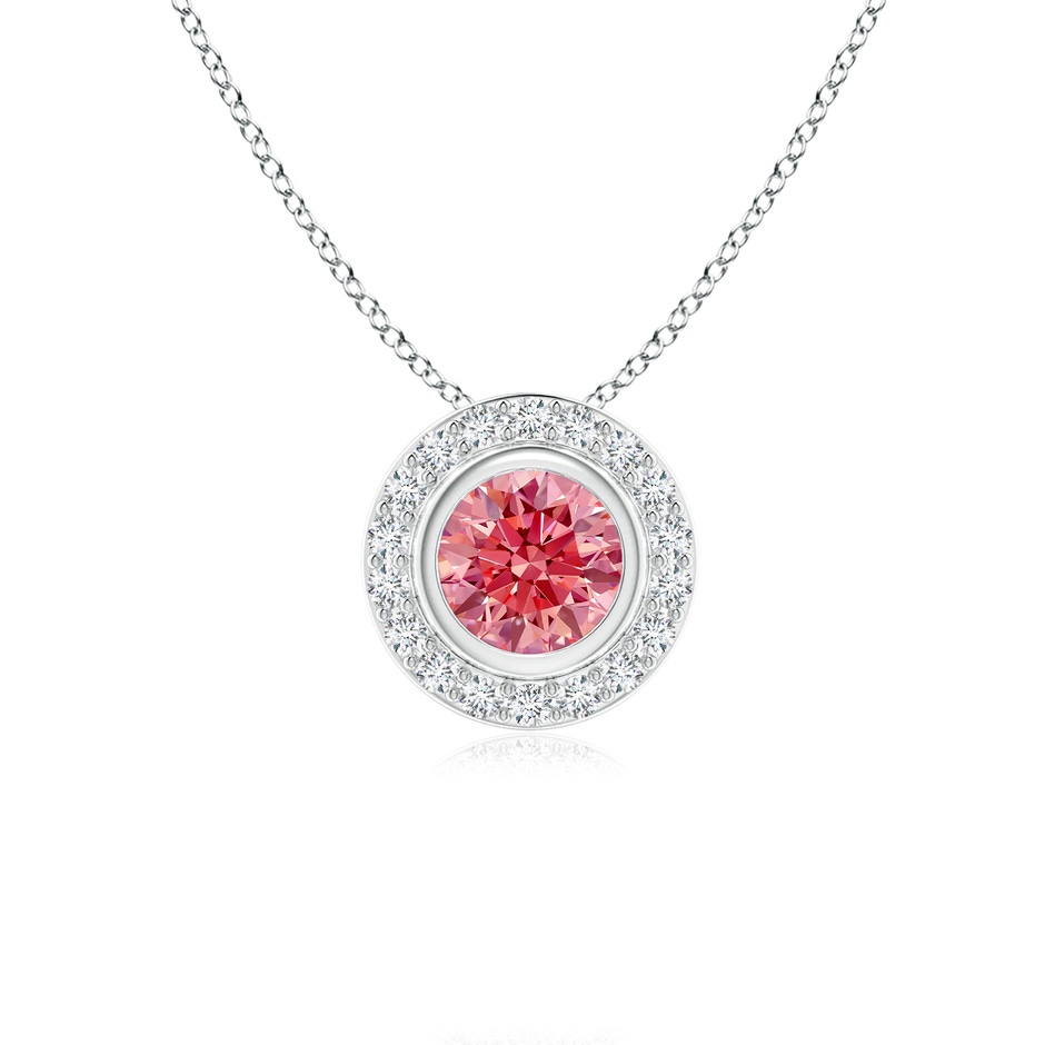 5mm AAAA Round Bezel-Set Fancy Intense Pink Diamond Pendant with Halo in P950 Platinum 
