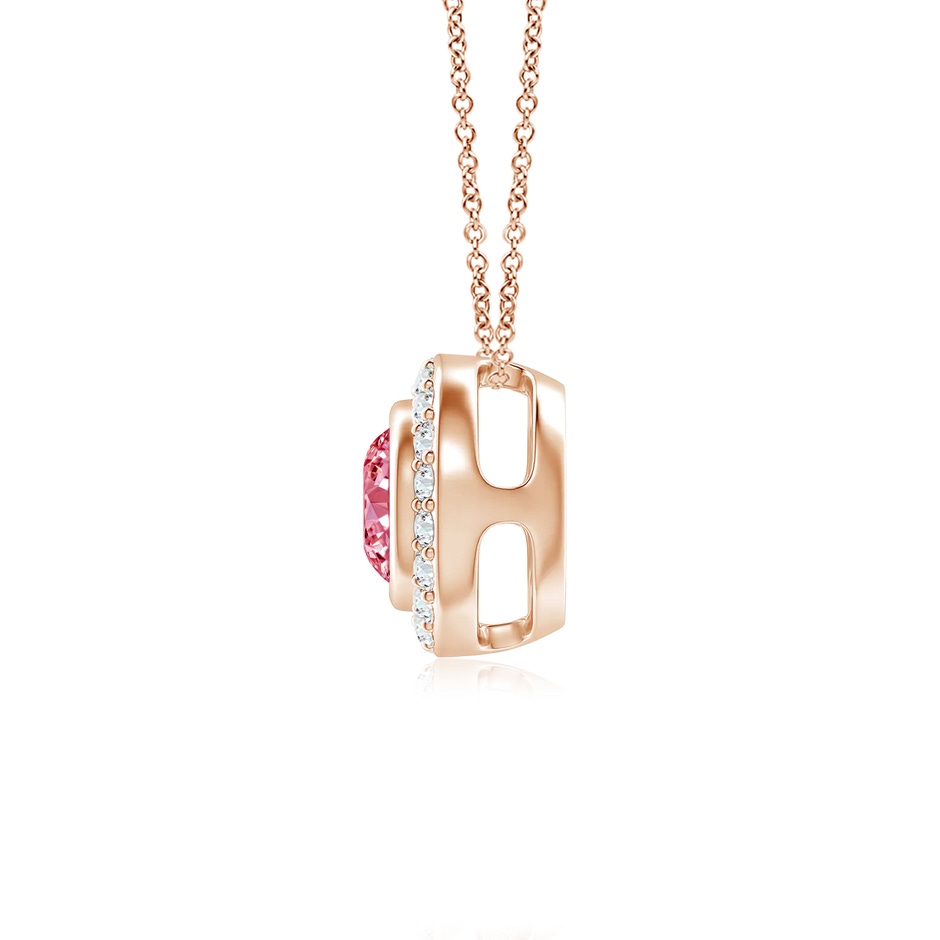 5mm AAAA Round Bezel-Set Fancy Intense Pink Diamond Pendant with Halo in Rose Gold side 199