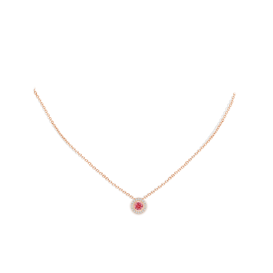 5mm AAAA Round Bezel-Set Fancy Intense Pink Diamond Pendant with Halo in Rose Gold pen