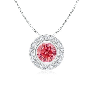 6mm AAAA Round Bezel-Set Fancy Intense Pink Diamond Pendant with Halo in P950 Platinum