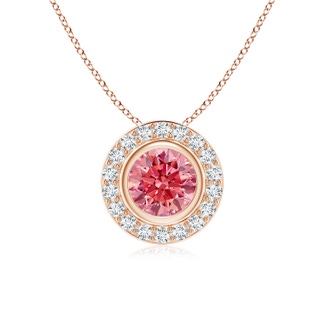 6mm AAAA Round Bezel-Set Fancy Intense Pink Diamond Pendant with Halo in Rose Gold