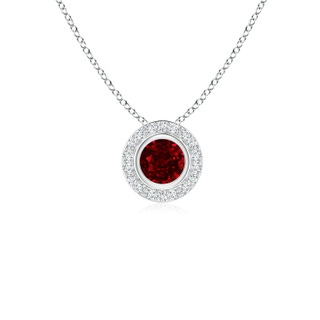 4mm AAAA Round Bezel-Set Ruby Pendant with Diamond Halo in White Gold