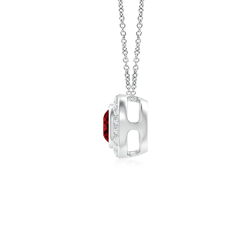 4mm AAAA Round Bezel-Set Ruby Pendant with Diamond Halo in White Gold Side 199