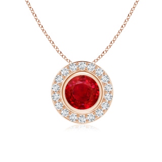 6mm AAA Round Bezel-Set Ruby Pendant with Diamond Halo in Rose Gold