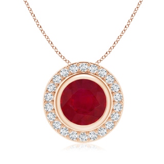 8mm AA Round Bezel-Set Ruby Pendant with Diamond Halo in Rose Gold