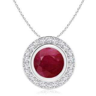 9mm A Round Bezel-Set Ruby Pendant with Diamond Halo in P950 Platinum