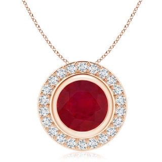 9mm AA Round Bezel-Set Ruby Pendant with Diamond Halo in 9K Rose Gold