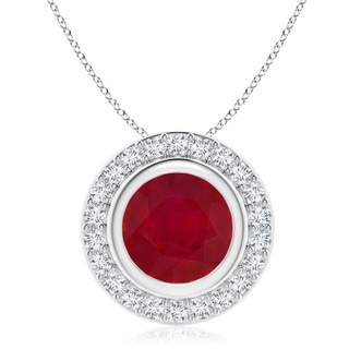 9mm AA Round Bezel-Set Ruby Pendant with Diamond Halo in P950 Platinum