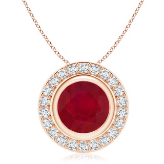 9mm AA Round Bezel-Set Ruby Pendant with Diamond Halo in Rose Gold