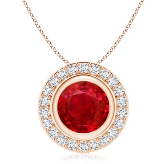 9mm AAA Round Bezel-Set Ruby Pendant with Diamond Halo in Rose Gold