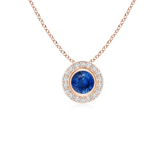 4mm AAA Round Bezel-Set Sapphire Pendant with Diamond Halo in Rose Gold