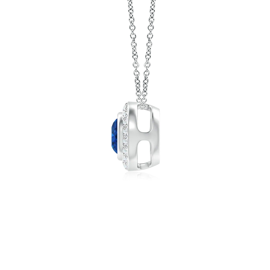 4mm AAA Round Bezel-Set Sapphire Pendant with Diamond Halo in White Gold Side 199