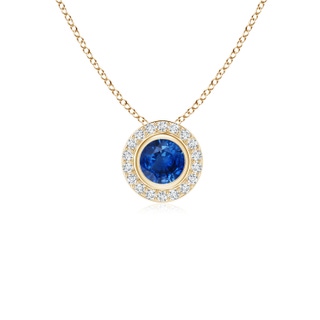 4mm AAA Round Bezel-Set Sapphire Pendant with Diamond Halo in Yellow Gold