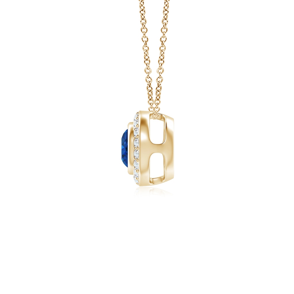 4mm AAA Round Bezel-Set Sapphire Pendant with Diamond Halo in Yellow Gold Side 199