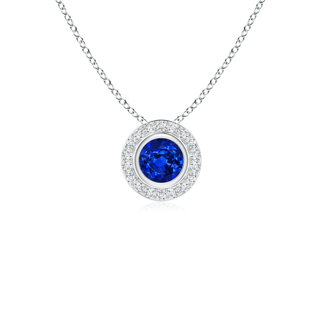 4mm AAAA Round Bezel-Set Sapphire Pendant with Diamond Halo in P950 Platinum
