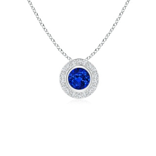 4mm AAAA Round Bezel-Set Sapphire Pendant with Diamond Halo in White Gold