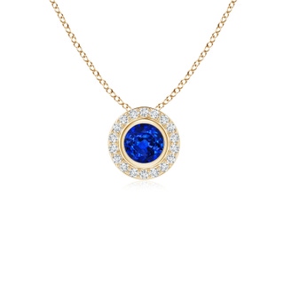 4mm AAAA Round Bezel-Set Sapphire Pendant with Diamond Halo in Yellow Gold