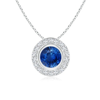 6mm AAA Round Bezel-Set Sapphire Pendant with Diamond Halo in White Gold