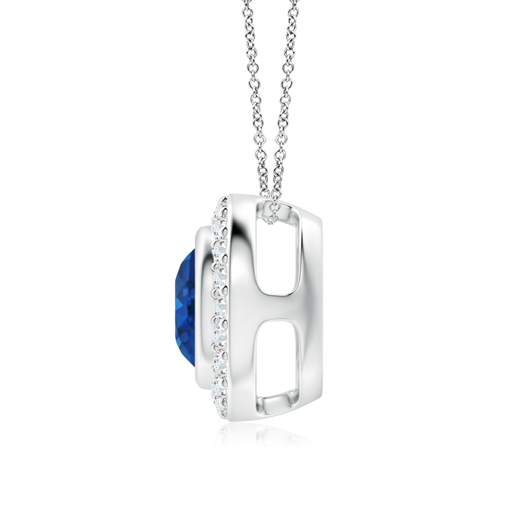 7mm AAA Round Bezel-Set Sapphire Pendant with Diamond Halo in White Gold Side 199
