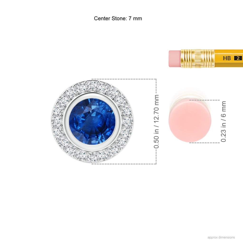 7mm AAA Round Bezel-Set Sapphire Pendant with Diamond Halo in White Gold ruler