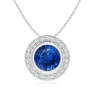 8mm AAA Round Bezel-Set Sapphire Pendant with Diamond Halo in White Gold