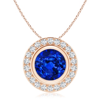9mm AAAA Round Bezel-Set Sapphire Pendant with Diamond Halo in Rose Gold