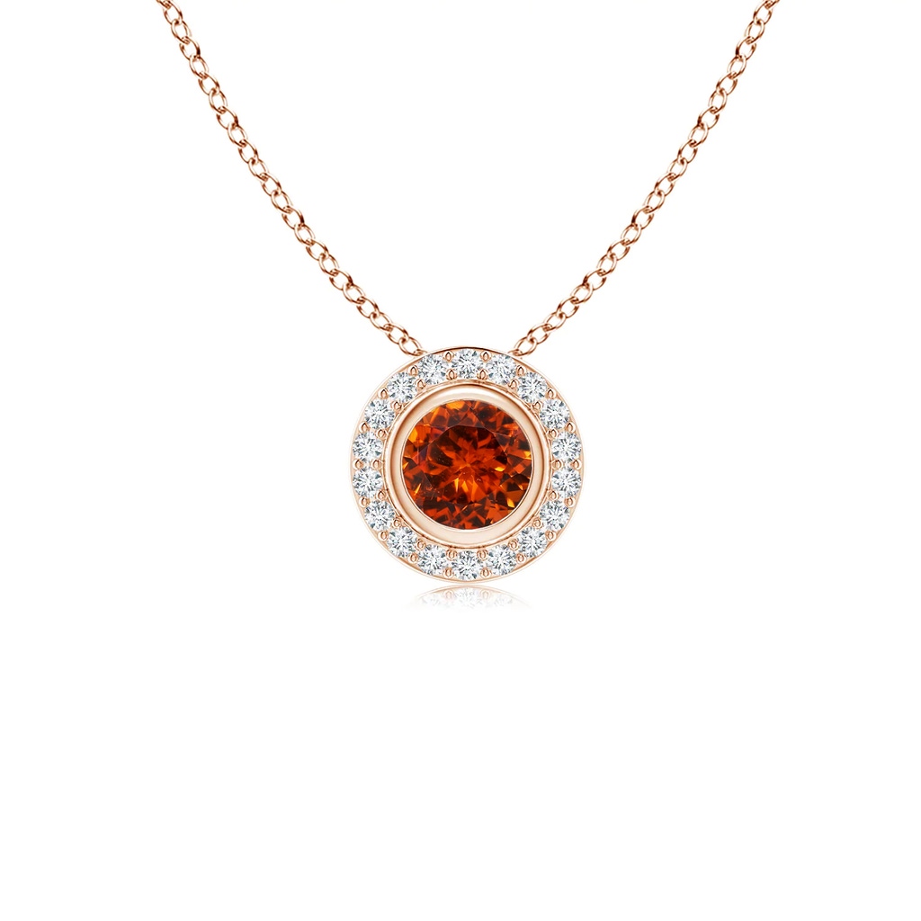 4mm AAAA Round Bezel-Set Spessartite Pendant with Diamond Halo in Rose Gold