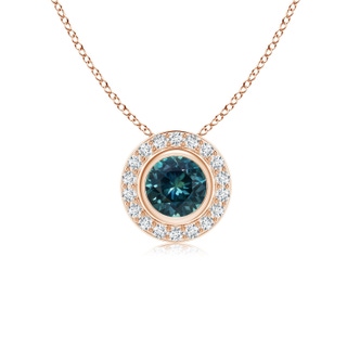 5mm AAA Round Bezel-Set Teal Montana Sapphire Pendant with Diamond Halo in 10K Rose Gold