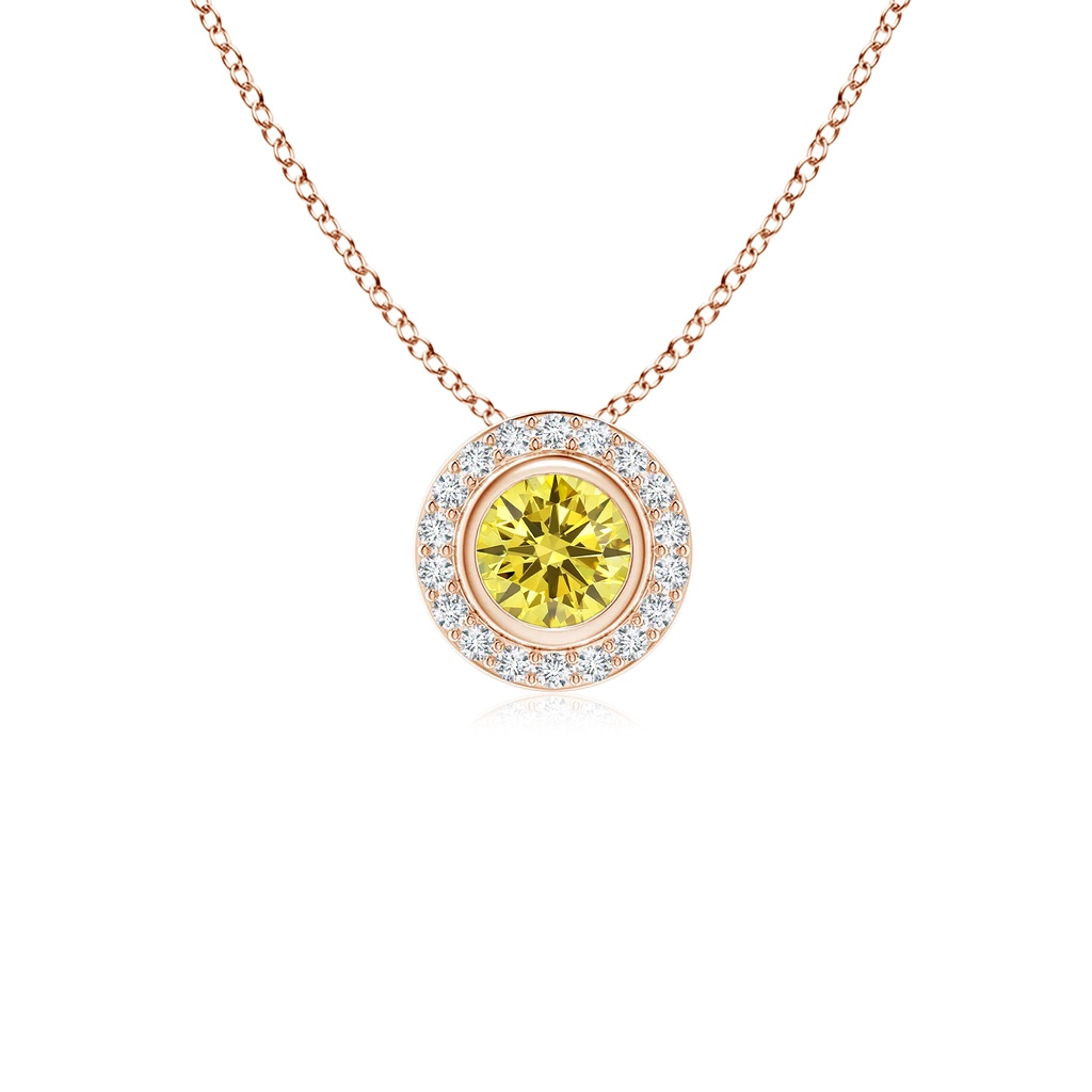 4mm AAAA Round Bezel-Set Fancy Intense Yellow Diamond Pendant with Halo in Rose Gold